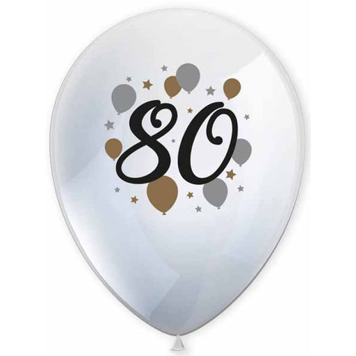 80th Birthday Printed Latex Balloons, 6 Pack