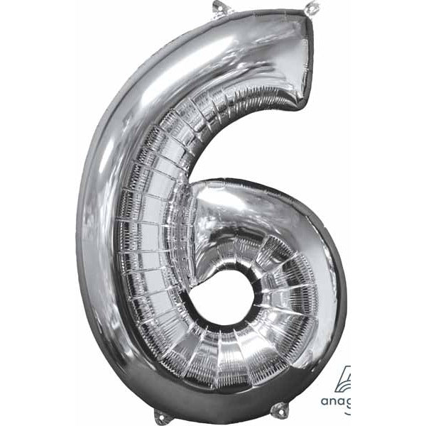 26 Inch Silver Number 6 Foil Balloon