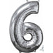 26 Inch Silver Number 6 Foil Balloon