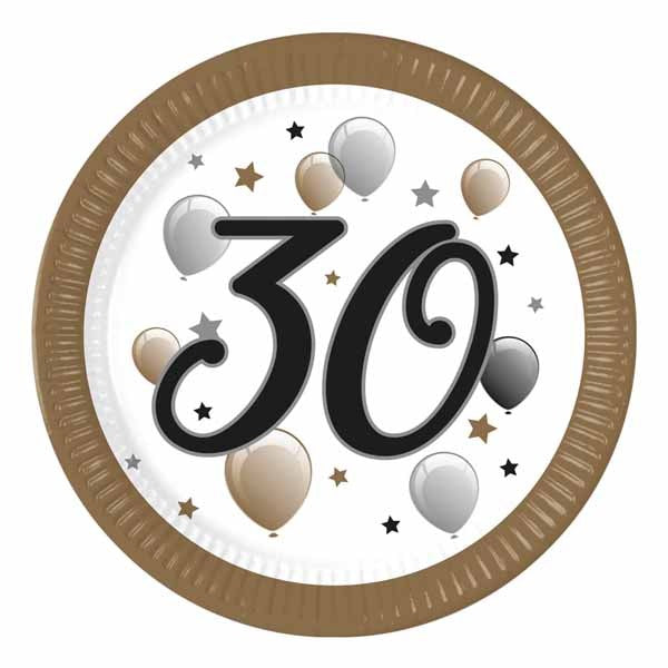 PAPER PLATE 9" 8/PK MILESTONE HBDAY "30"