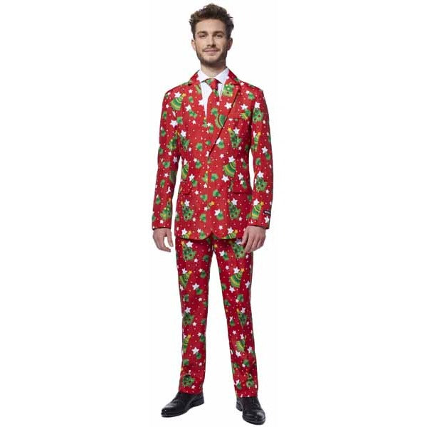 Suitmeister Men's Trees & Red Stars Christmas Suit, Medium