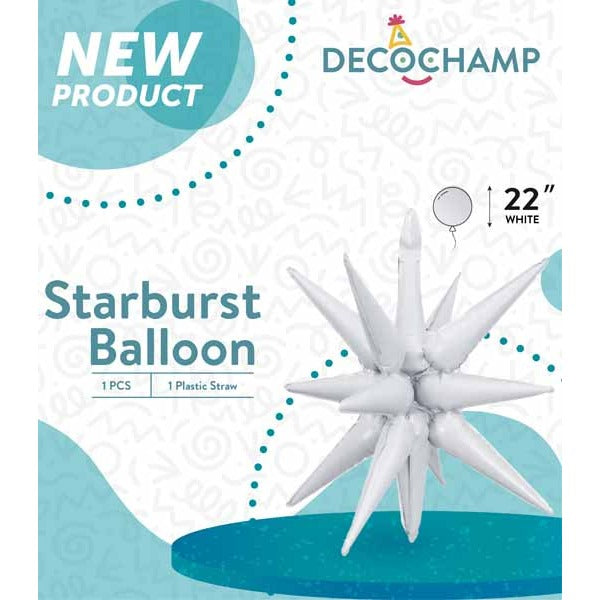 DecoChamp White Starburst Foil Balloon, 22 Inch