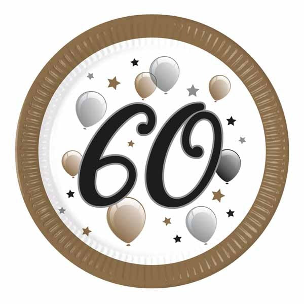 60th Birthday Milestone 9-Inch Paper Plates, 8-Pack