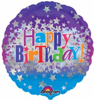 Happy Birthday Bright Stars 18-Inch Holographic Foil Balloon