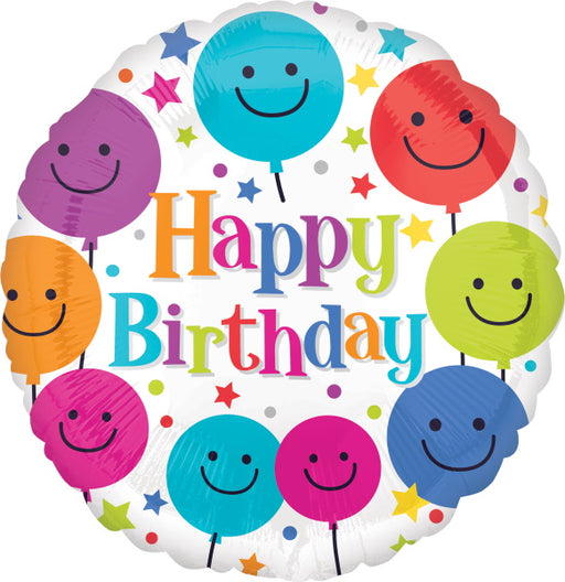 Smiling Balloons Happy Birthday 18 Inch Foil Balloon