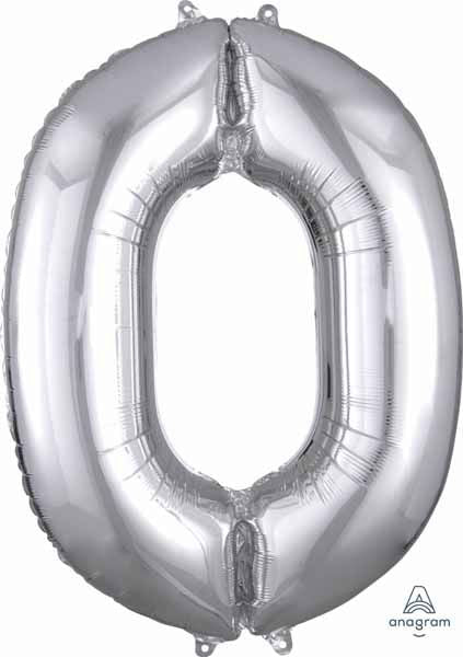 34-Inch Silver Number 0 Foil Balloon