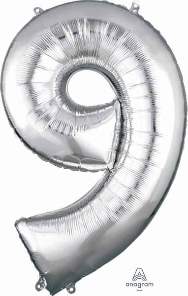 34-Inch Silver Number 9 Foil Balloon