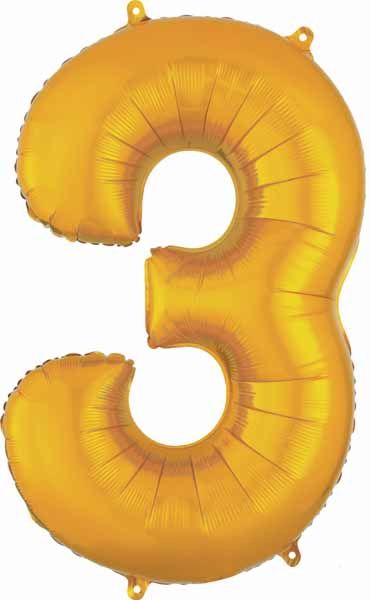 34 Inch Gold Number 3 Foil Balloon