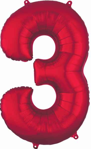Red Number 3 Foil Balloon, 34 Inch