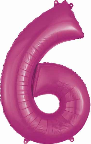 Pink Number 6 Balloon, 26 Inch