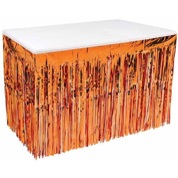 Orange Metallic Table Skirt, 30 Inches x 14 Feet
