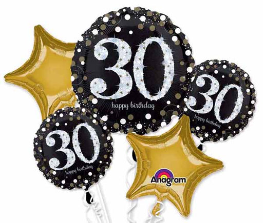 Sparkling 30th Birthday Foil Balloon Bouquet, 5 Piece