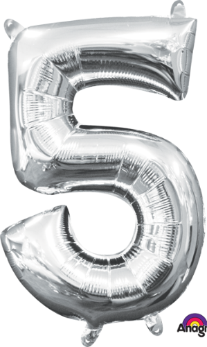 Silver Number 5 Balloon, 16 Inch