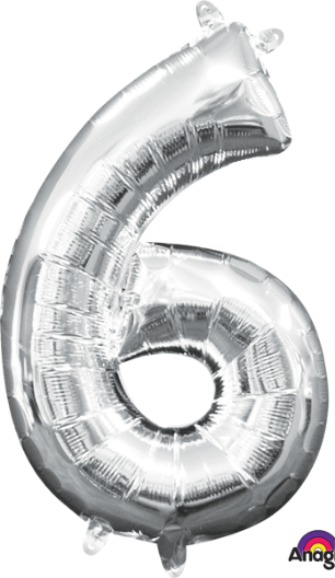 16 Inch Silver Number 6 Balloon