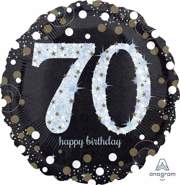 Sparkling 70th Birthday Holographic Foil Balloon, 18 Inch