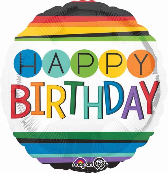 Rainbow Birthday 18-Inch Round Foil Balloon