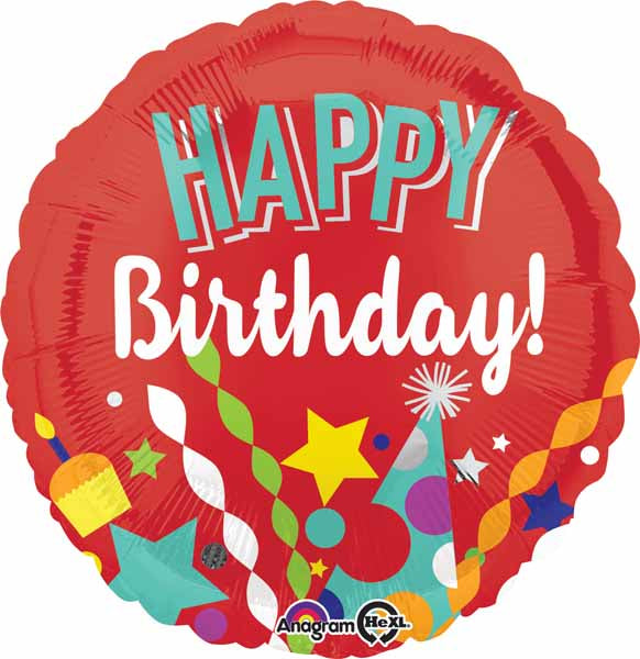 Festive Happy Birthday 18" Round Foil Balloon