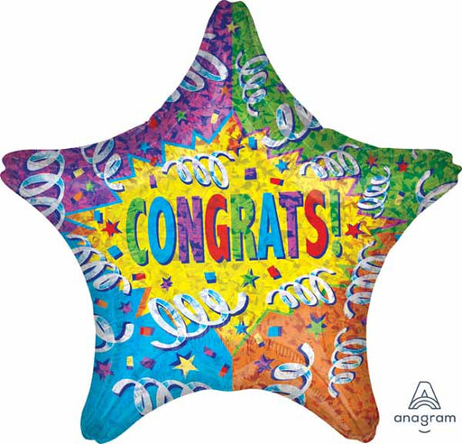 18" Congrats Streamer Holographic Foil Balloon