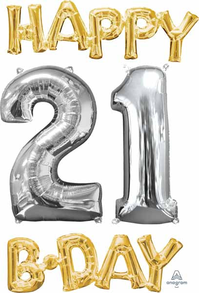 Happy 21st Birthday Gold & Silver Foil Balloon Kit
