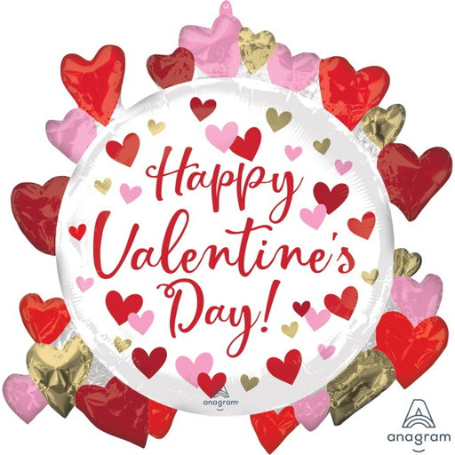 Happy Valentine's Day Circled in Hearts 26-Inch Foil Balloon