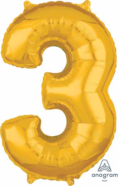 Gold Number 3 Balloon, 26 Inch