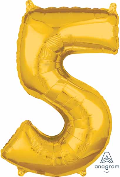 Gold Number 5 Balloon, 26 Inch