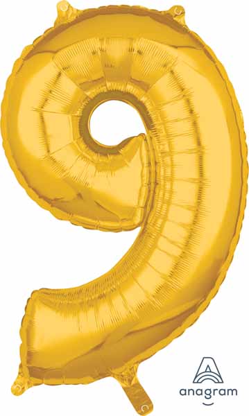 Gold Number 9 Balloon, 26 Inch