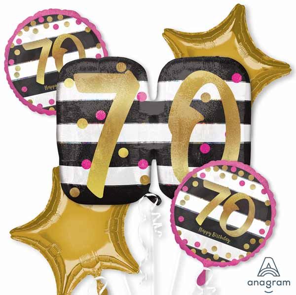 Pink & Gold 70th Birthday Foil Balloon Bouquet