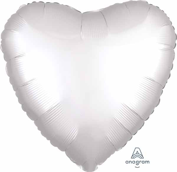 White Satin Heart Foil Balloon, 18 Inch