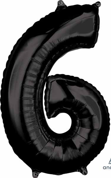 Black Number 6 Balloon, 26 Inch