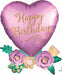 Happy Birthday Heart with Flowers Foil Balloon, 30 Inch