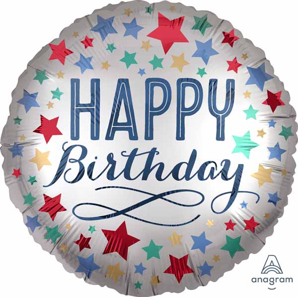 Satin Stars Birthday 18-Inch Round Foil Balloon