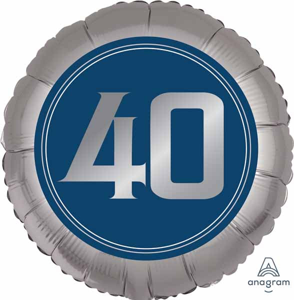 18" Silver and Blue 40th Birthday Foil Balloon