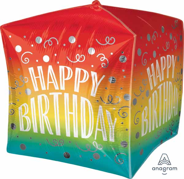 Happy Birthday Gradient Swirls Cubez Foil Balloon