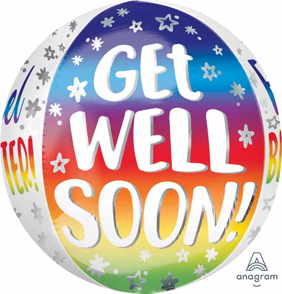 Get Well Soon Rainbow Orbz Foil Balloon, 16 Inch