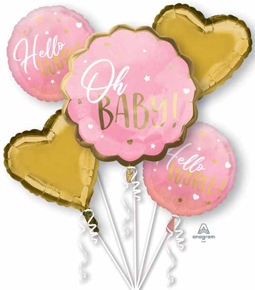 Pink Baby Girl Foil Balloon Bouquet, 5 Piece