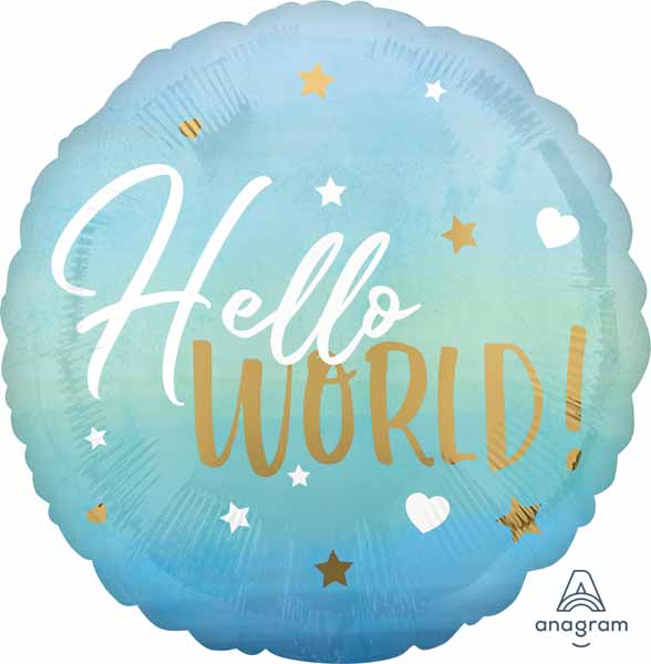 Hello World Blue Baby Boy 18-Inch Round Foil Balloon