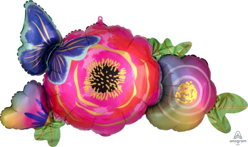 Flowers & Butterfly 37-Inch Shaped Foil Balloon
