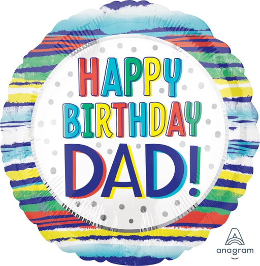 Painted Stripes Happy Birthday Dad 18" Round Foil Balloon