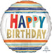Happy Birthday Letters & Stripe 18-Inch Round Foil Balloon
