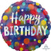 Happy Birthday Party Dots 18-Inch Round Holographic Foil Balloon