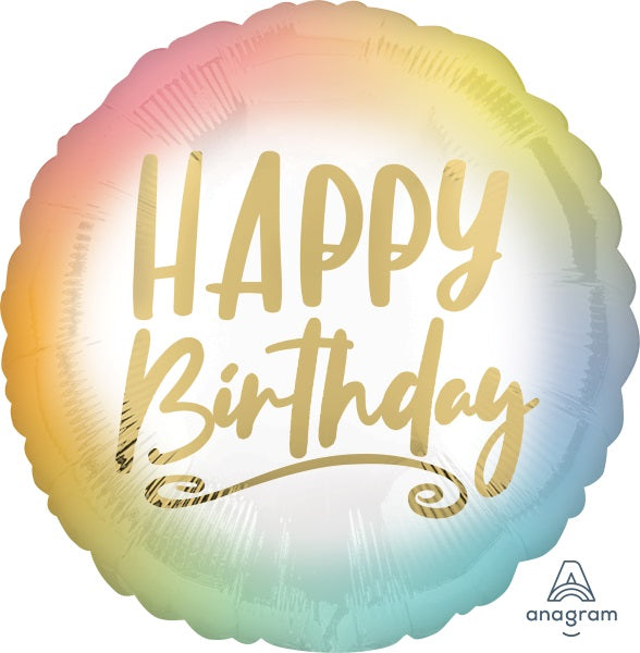 Ombre & Gold Happy Birthday 18" Round Foil Balloon