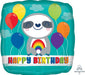 Happy Birthday Sloth Rainbow 18" Square Foil Balloon