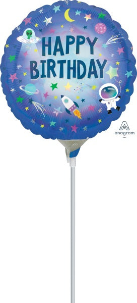 Happy Birthday Outer Space Holographic Foil Balloon, 9 Inch
