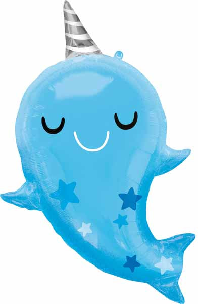 Baby Blue Narwhal Shaped Foil Balloon, 30 Inch