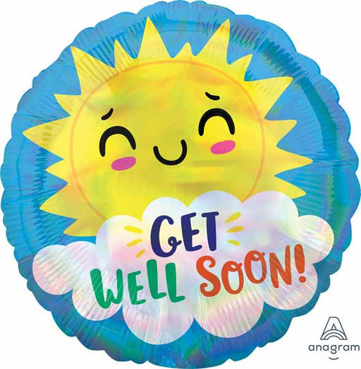Get Well Happy Sun 18" Round Holographic Foil Balloon