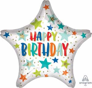 28-Inch Happy Birthday Stars & Dots Jumbo Foil Balloon