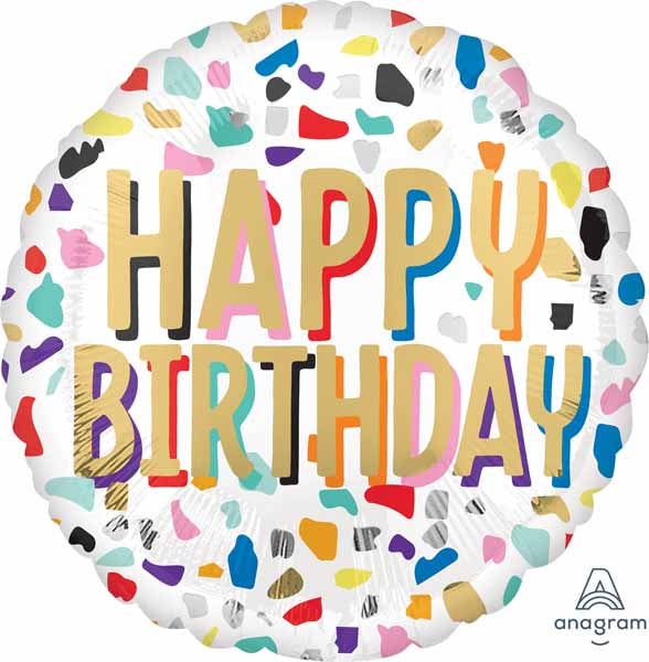 Happy Confetti Birthday 18-Inch Round Foil Balloon