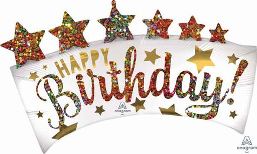 Happy Birthday Glitter Banner Foil Balloon, 34 Inch