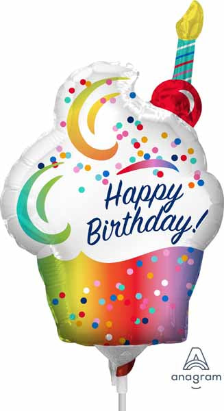 Rainbow Happy Birthday Cupcake Mini Foil Balloon